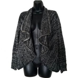 Creazioni Effeci Open Waterfall Front Cardigan Sweater Chunky Knit Marled Gray